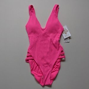 Becca Fine Line Sophie Plunge V-Neck High Leg Bathing Suit